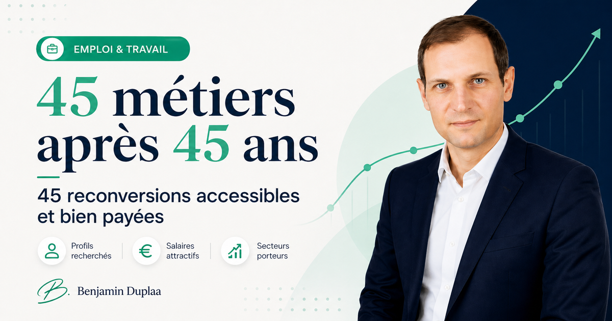Métiers après 45 ans : 45 reconversions accessibles et bien payées en 2026