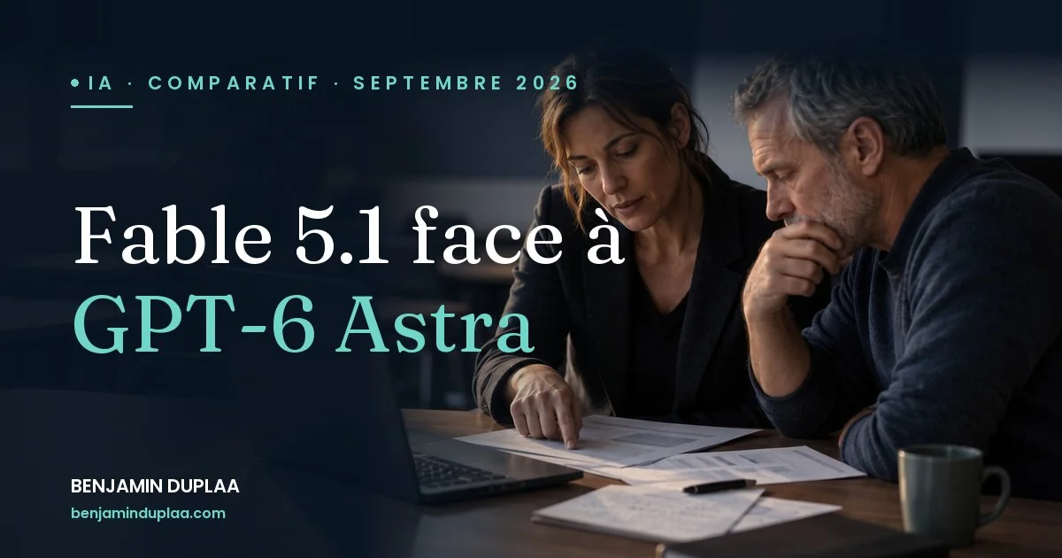 Comparatif visuel entre Claude Fable 5.1 et GPT-6 Astra, septembre 2026