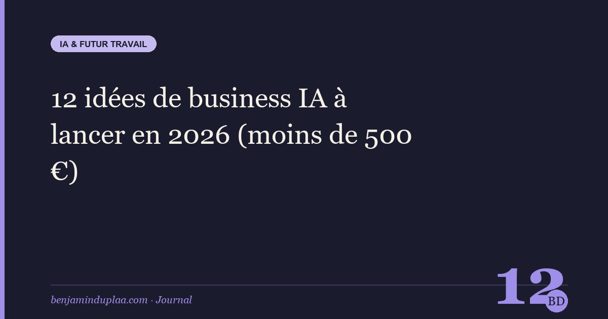 12 idées de business IA à lancer en 2026 (moins de 500 €)