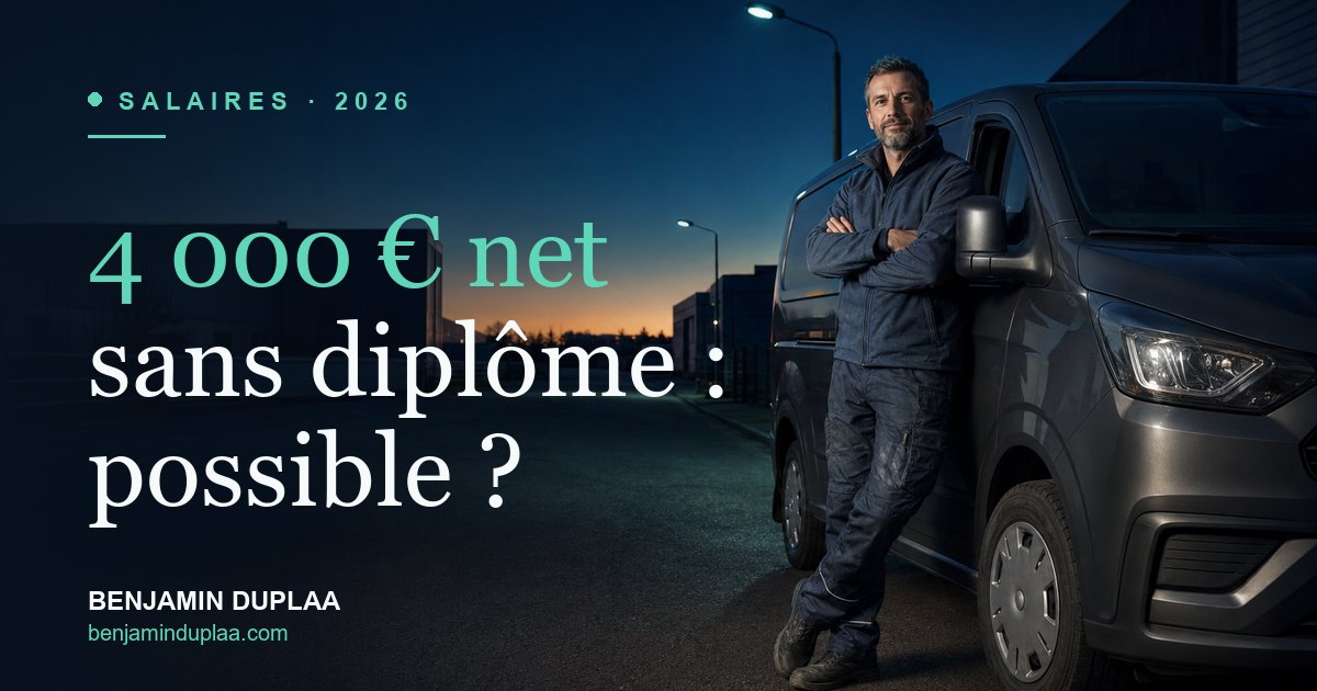 Quel métier paye 4 000 € net sans diplôme en 2026 ?