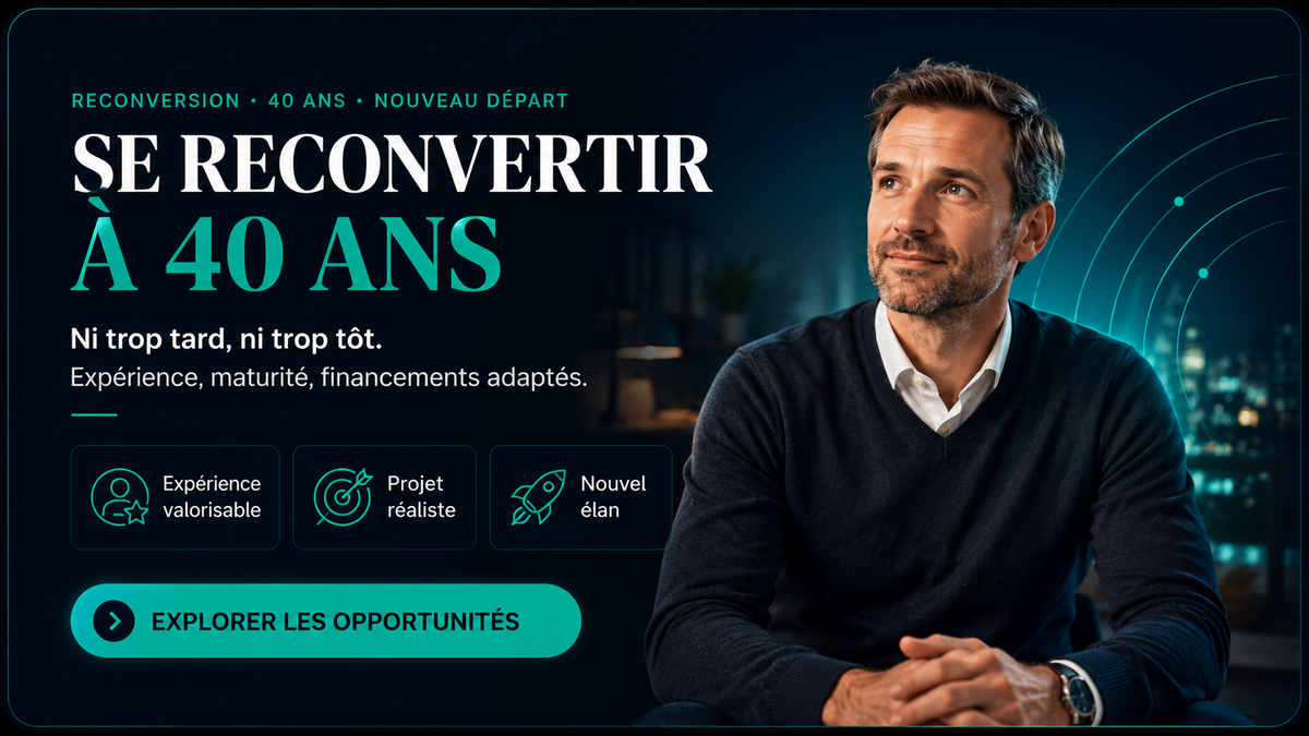 Se reconvertir à 40 ans : ni trop tard ni trop tôt — expérience, maturité, financements adaptés. Accompagnement Benjamin Duplaa pour un nouveau départ professionnel 2026